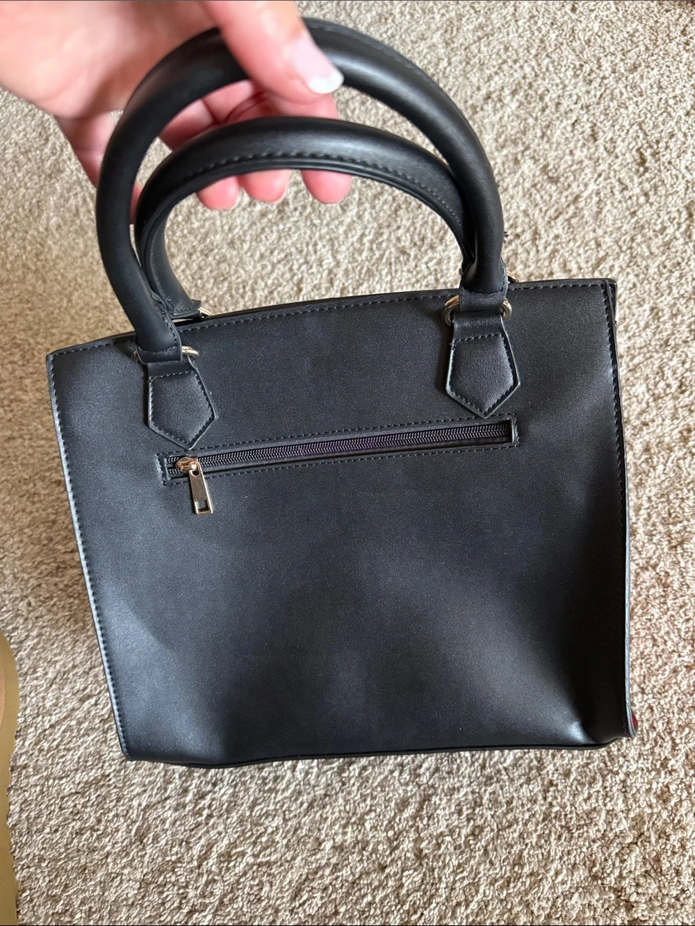 Black and Leopard Print Structured Tote Handbag with Gold Tassel